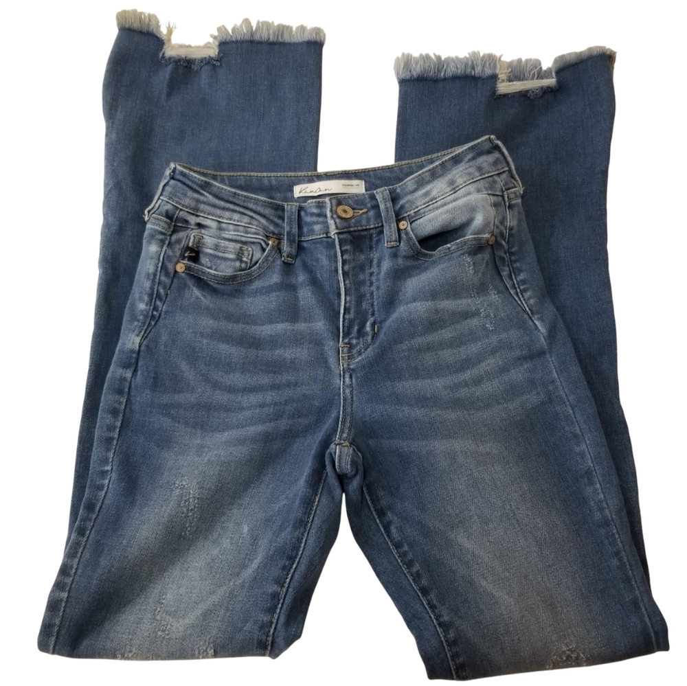 KanCan Medium Blue Frayed Hem Wide Leg Jeans